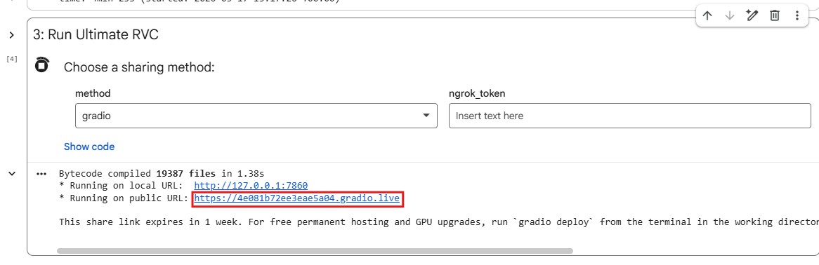 รูปภาพ: หน้าจอ Google Colab และลิงก์ Gradio