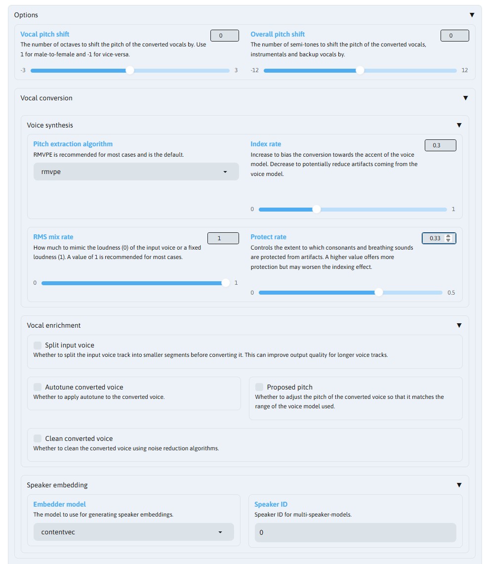 รูปภาพ: หน้าจอเมนู Options ส่วน Voice synthesis