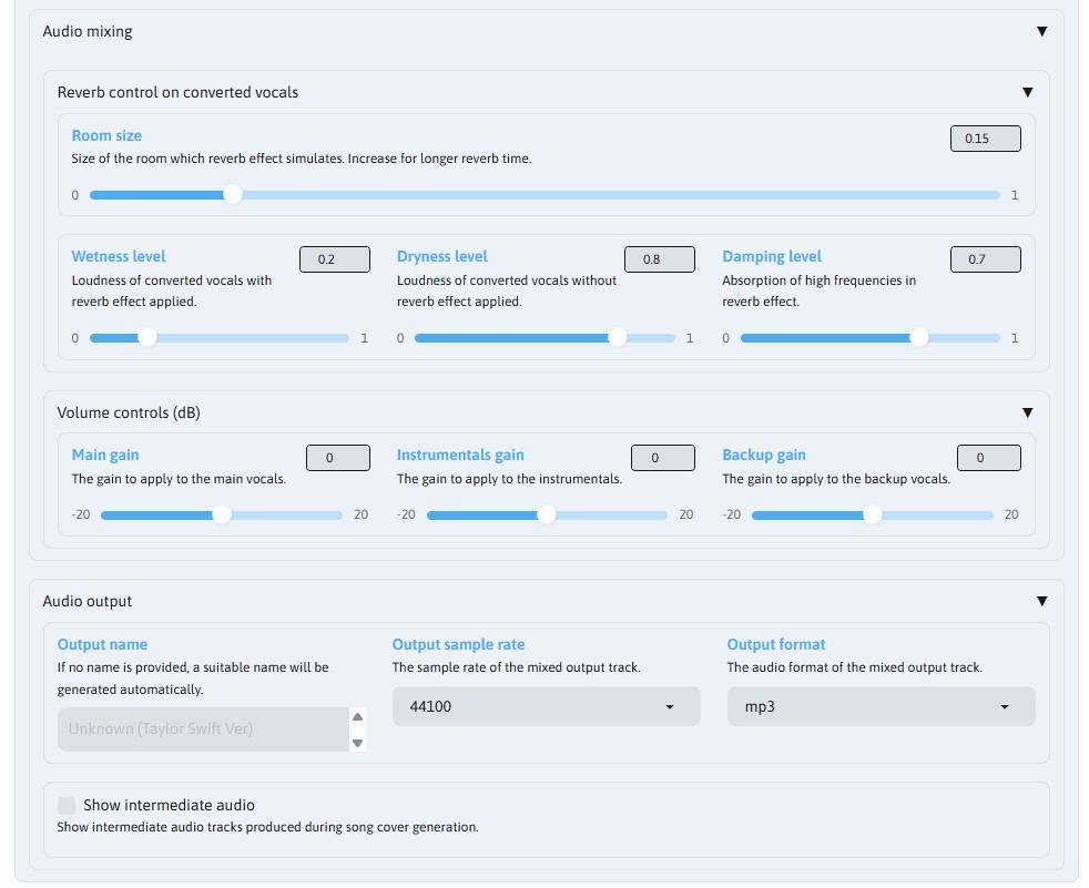 รูปภาพ: หน้าจอเมนู Options ส่วน Audio mixing การเซฟออก